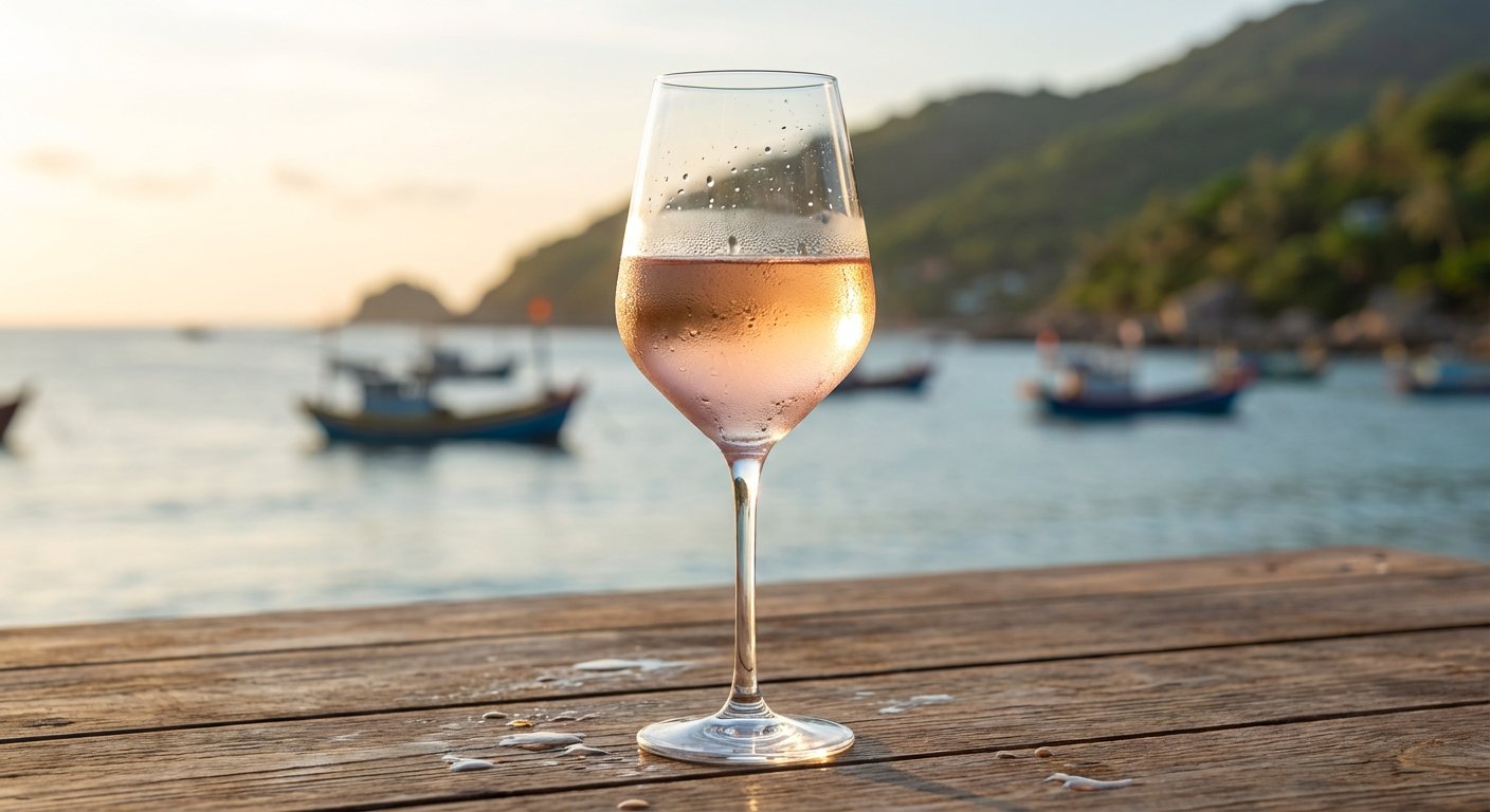Nhiệt độ phục vụ vang hồng chuẩn - ly rosé Provence lạnh 8 độ C tại Đà Nẵng