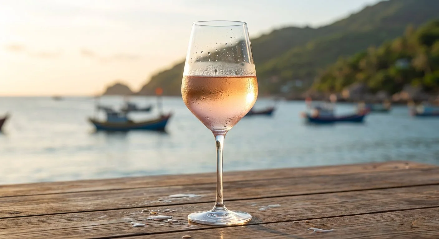 Nhiệt độ phục vụ vang hồng chuẩn - ly rosé Provence lạnh 8 độ C tại Đà Nẵng