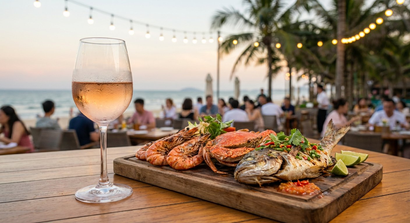 Vang hồng Provence 8 độ C kết hợp hải sản tươi Đà Nẵng - tôm hùm cua ghẹ