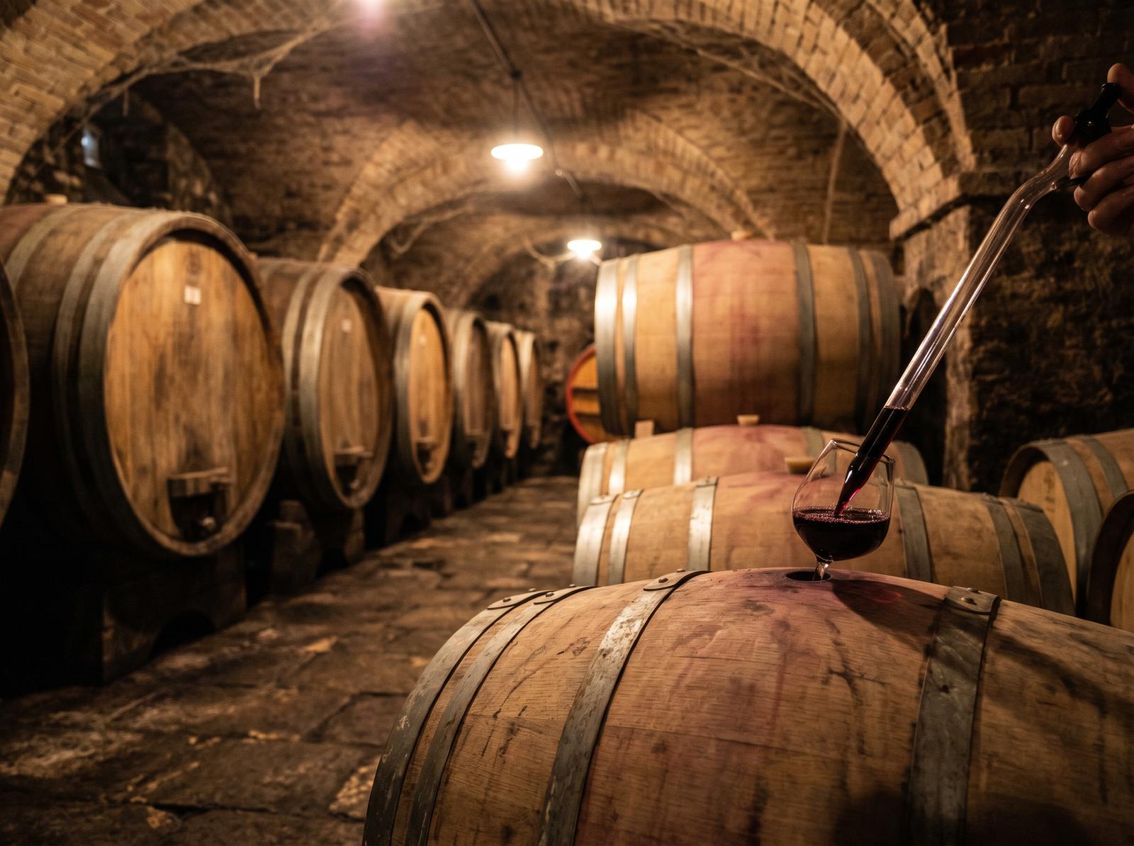 Primitivo Zinfandel aging oak barrels cellar winery