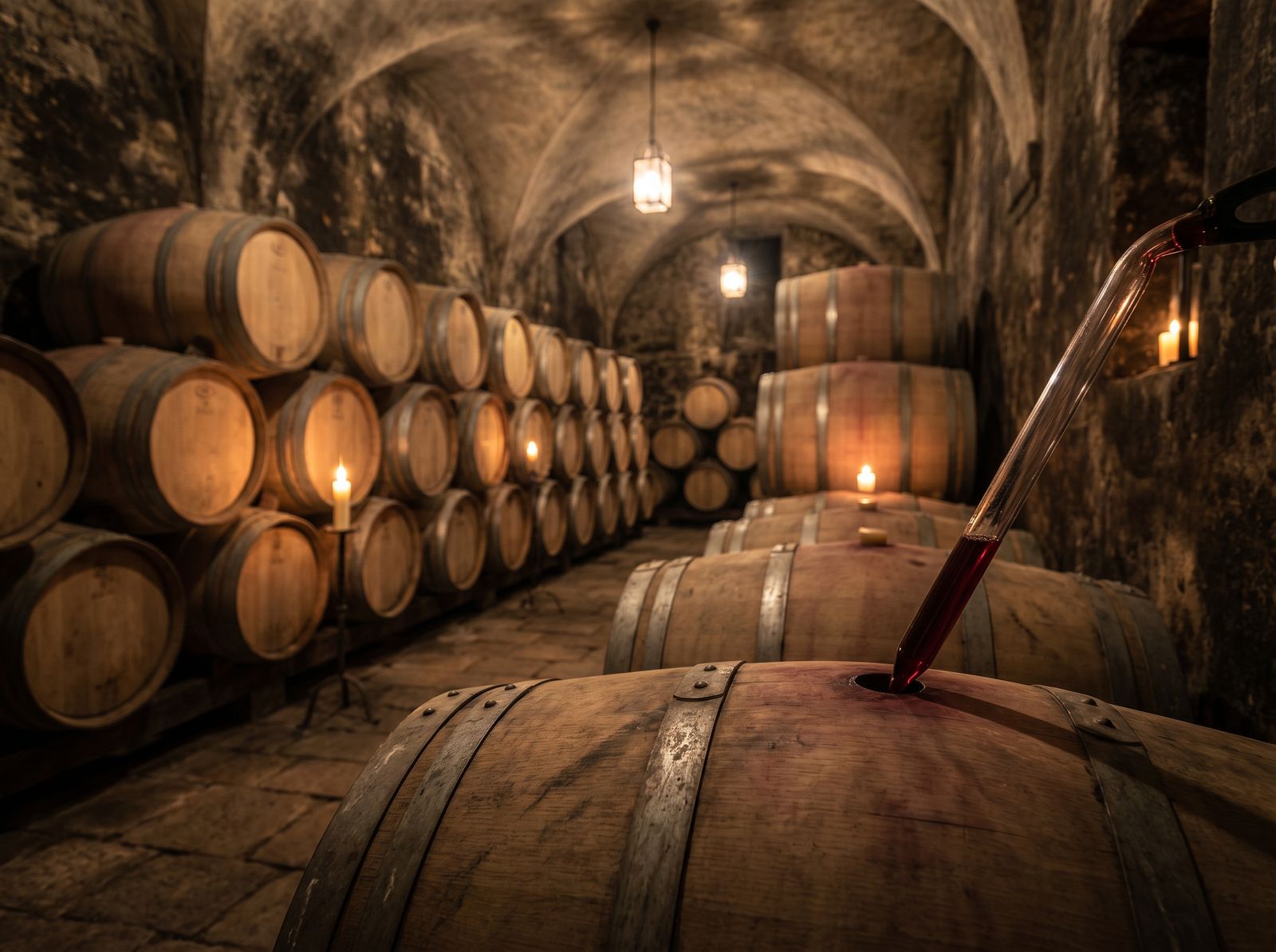 Sangiovese aging in large Slavonian oak botti Tuscan cellar
