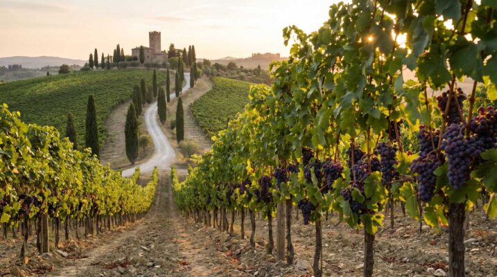 Sangiovese vineyard Chianti Classico Tuscany landscape hero