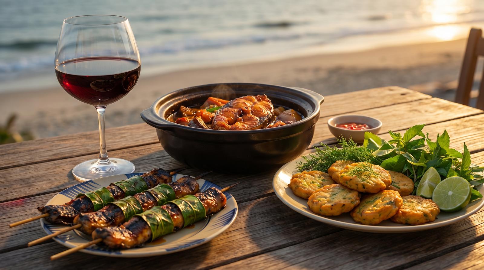 Sangiovese Chianti pairing Da Nang seafood ca kho to luon nuong