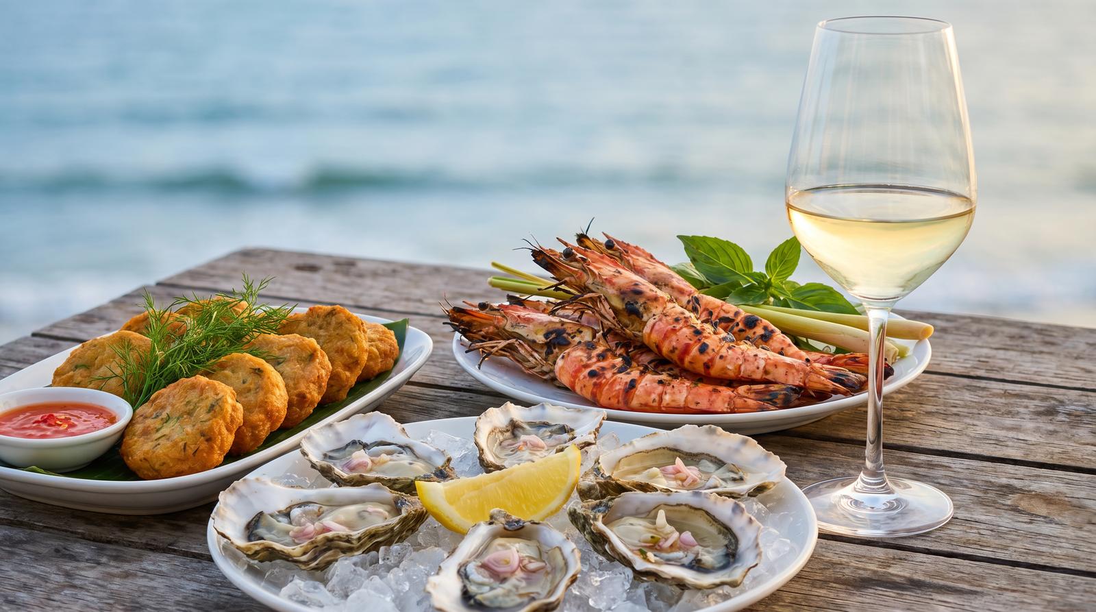 Chardonnay wine pairing Da Nang seafood hau Son Tra oyster tom Han River shrimp
