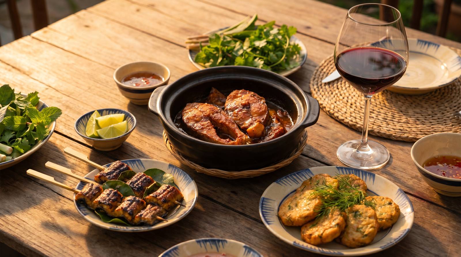 Tempranillo Rioja wine pairing Da Nang seafood ca kho to luon nuong