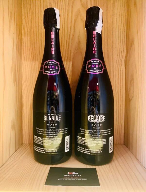 Mặt sau chai rượu vang nổ Luc Belaire Rare Rose