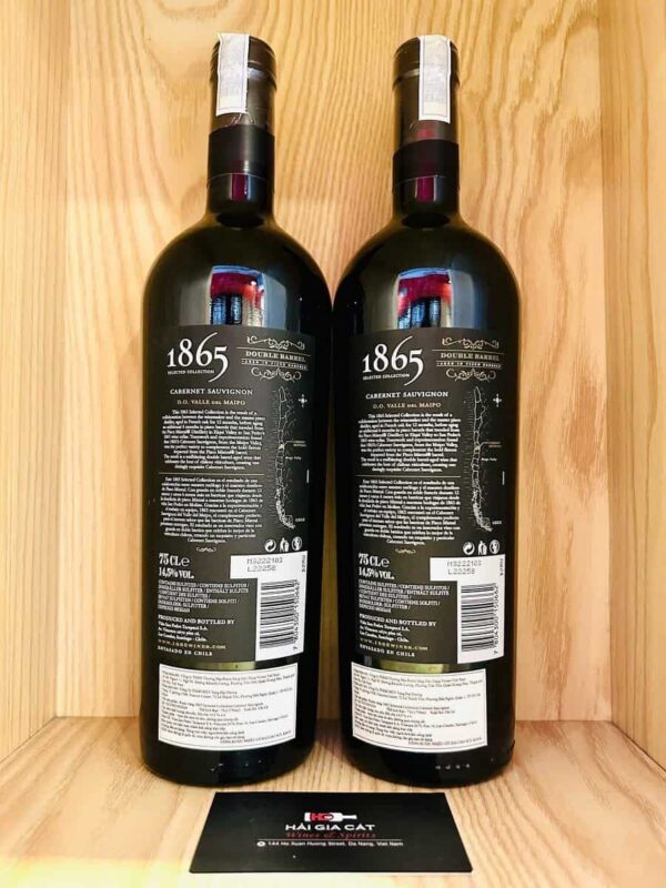 Mặt sau chai rượu vang 1865 Double Barrel Cabernet Sauvignon 2019