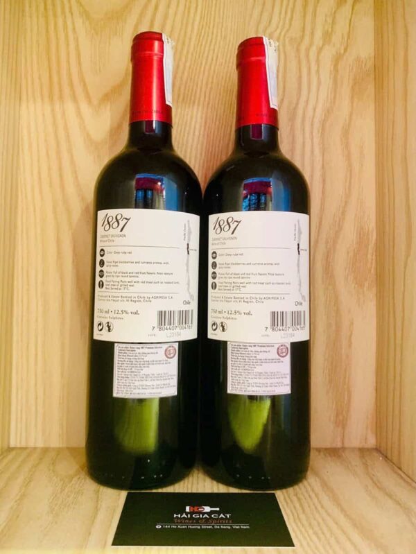 Mặt sau chai rượu vang 1887 Cabernet Sauvignon
