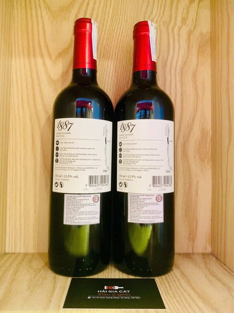 Mặt sau chai rượu vang 1887 Cabernet Sauvignon