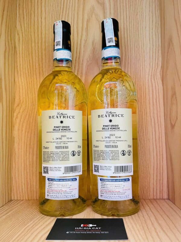 Mặt sau chai rượu vang Beatrice Pinot Grigio White