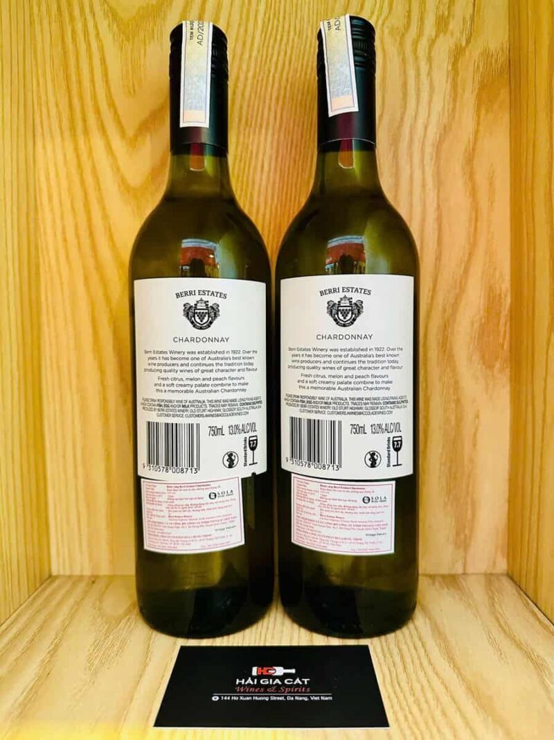 Mặt sau chai rượu vang Berri Estates Chardonnay
