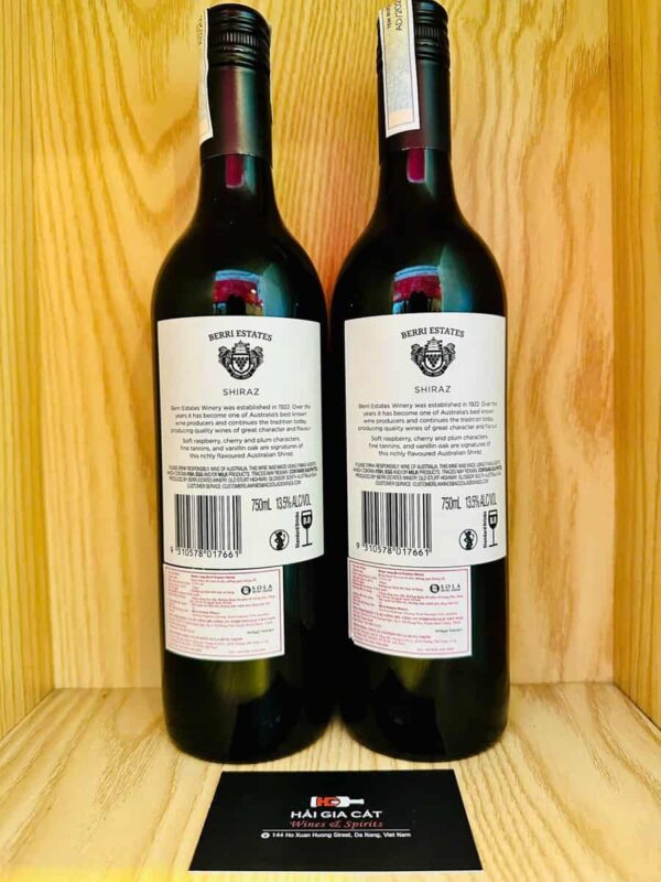 Mặt sau chai rượu vang Berri Estates Shiraz