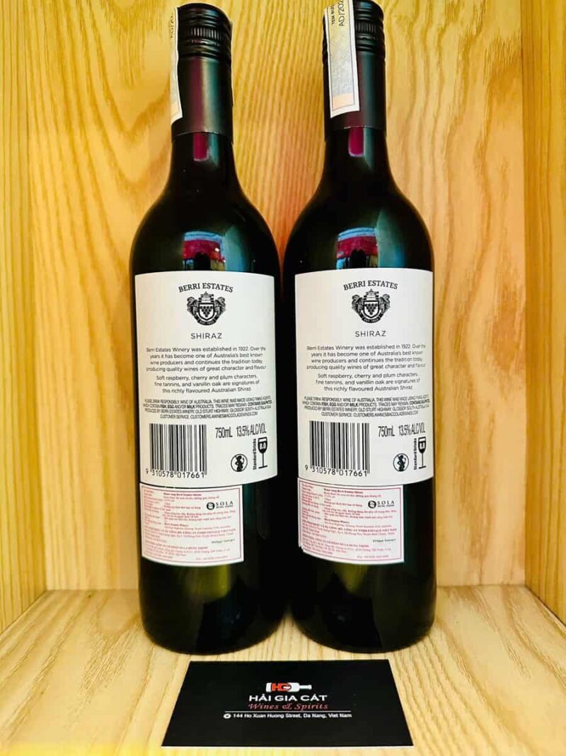 Mặt sau chai rượu vang Berri Estates Shiraz