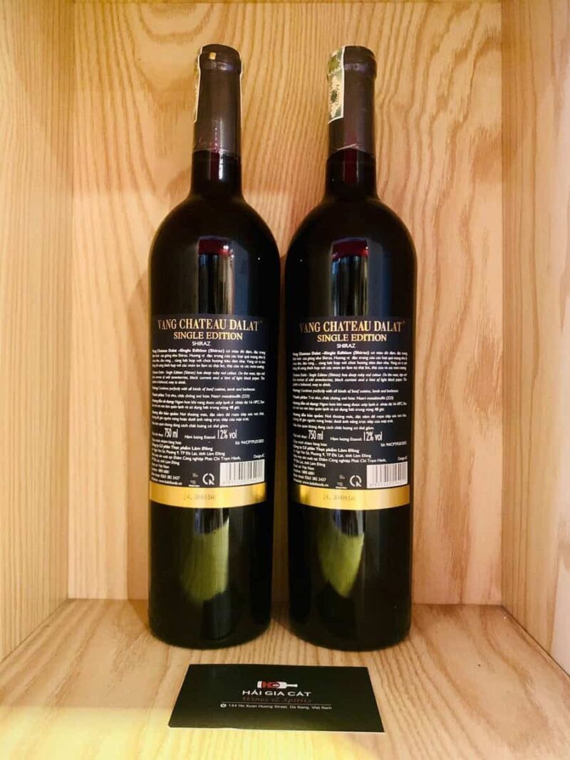 Mặt sau chai rượu vang Chateau Dalat Single Edition Shiraz