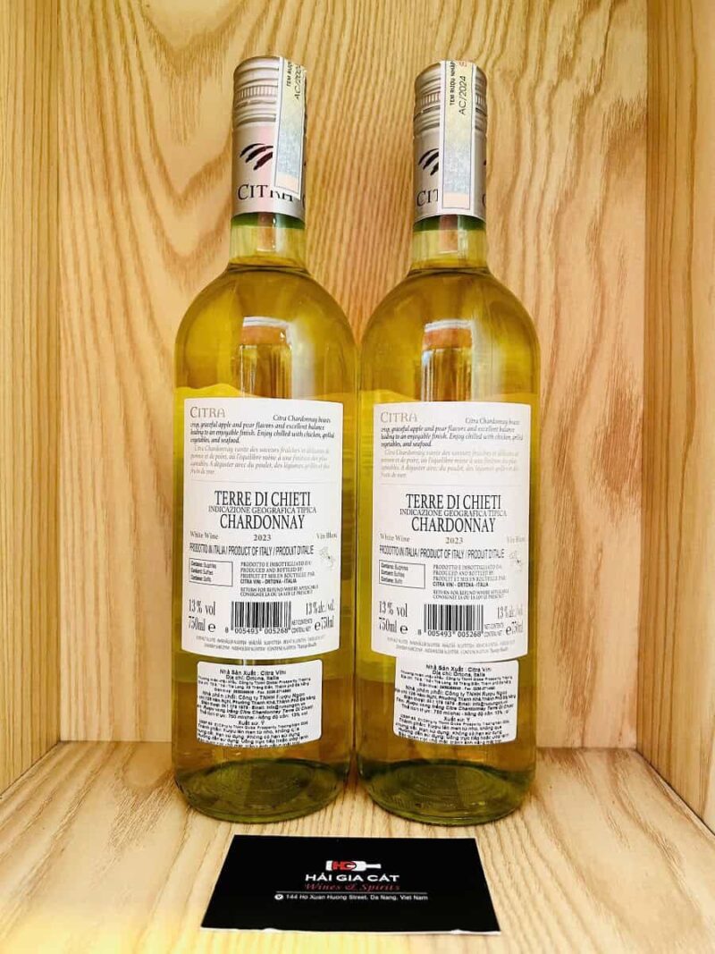 Mặt sau chai rượu Vang Citra Chardonnay Terre Di Chieti