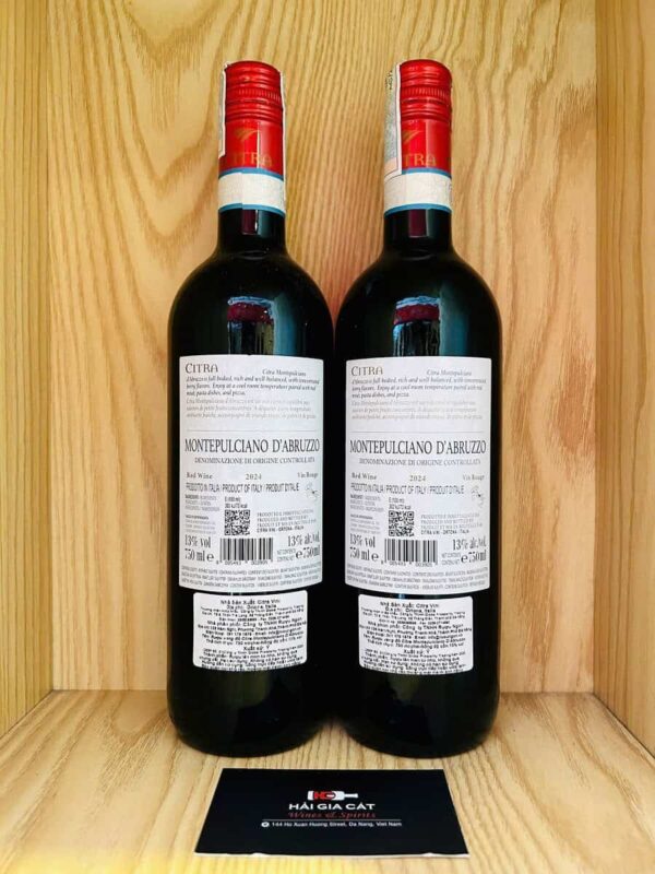 Mặt sau chai rượu vang Citra Montepulciano D'Abruzzo