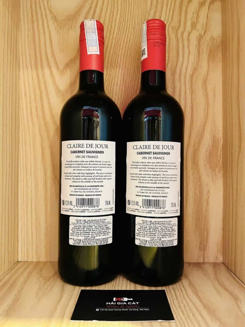 Mặt sau chai rượu vang Claire De Jour Cabernet Sauvignon