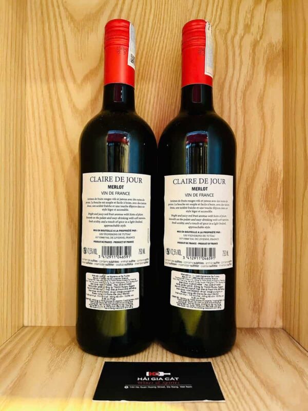 Mặt sau chai rượu vang Claire De Jour Merlot