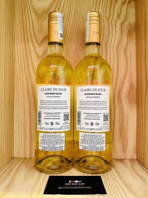 Mặt sau chai rượu vang Claire De Jour Sauvignon Blanc