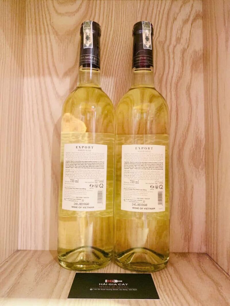 Mặt sau chai rượu vang Đà Lạt Export White