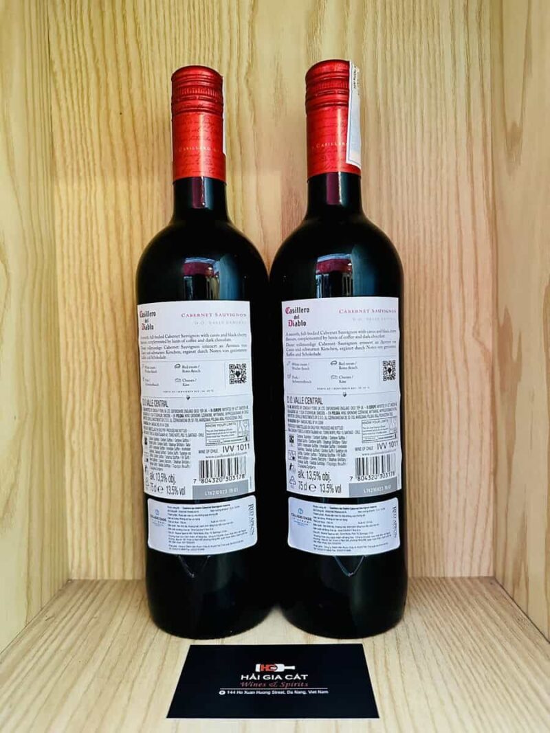 Mặt sau chai rượu vang Casillero del Diablo Reserva Cabernet Sauvignon 2021
