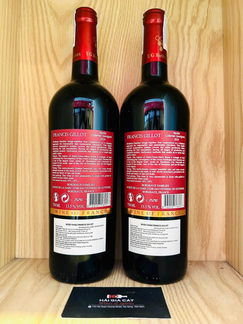 Mặt sau chai rượu vang đỏ Francis Gillot Merlot Cabernet Sauvignon
