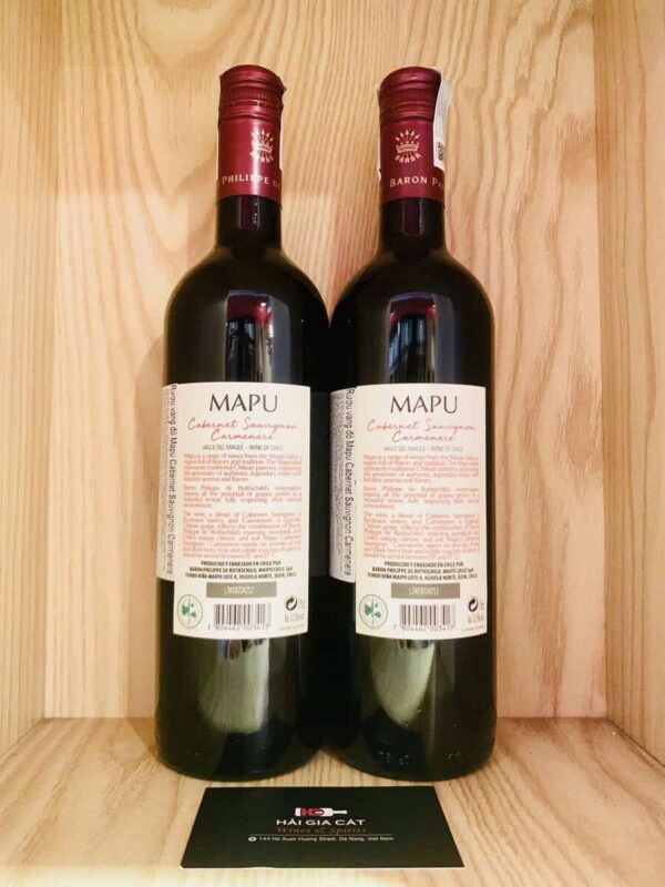Mặt sau chai rượu vang Mapu Cabernet Sauvignon Carménère 2023