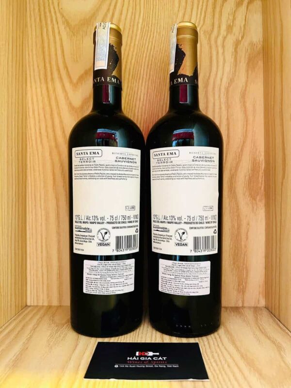 Mặt sau chai rượu vang Santa Ema Select Terroir Cabernet Sauvignon 2024