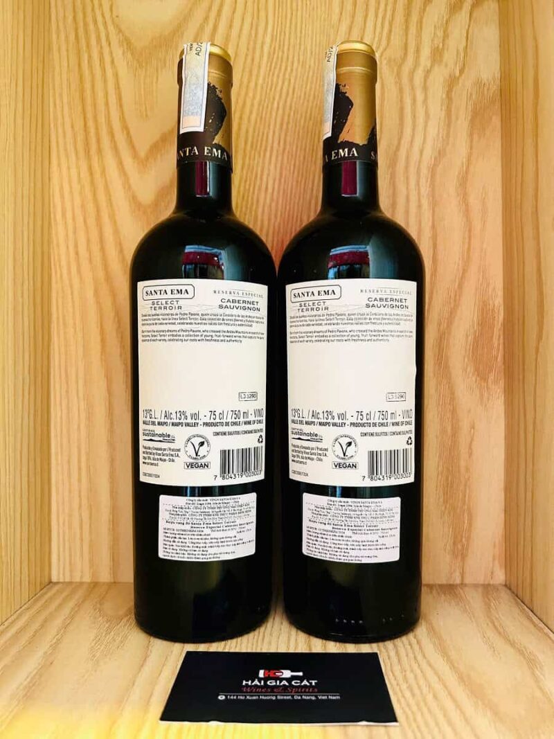 Mặt sau chai rượu vang Santa Ema Select Terroir Cabernet Sauvignon 2024