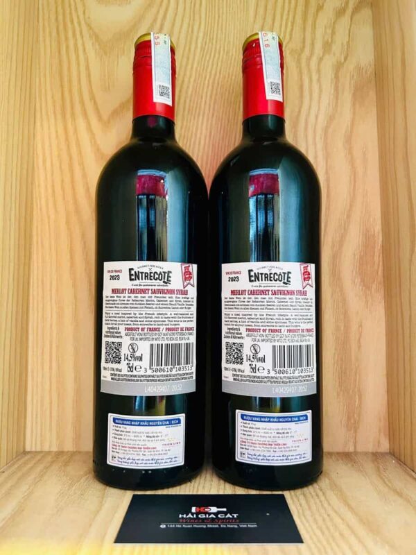 Mặt sau chai rượu vang Entrecote Merlot Cabernet Syrah