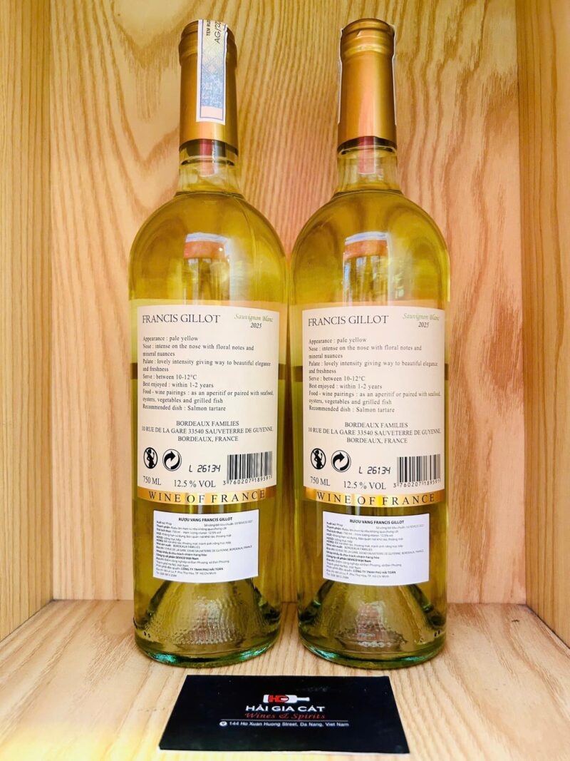 Mặt sau chai rượu vang Francis Gillot Sauvignon Blanc