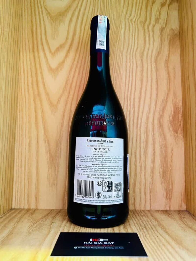 Mặt sau chai rượu vang Heritage Du Conseiller Pinot Noir