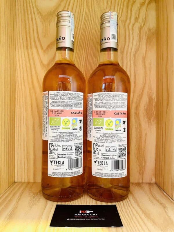 Mặt sau chai rượu vang hồng Castaño Monastrell Organic Rosé