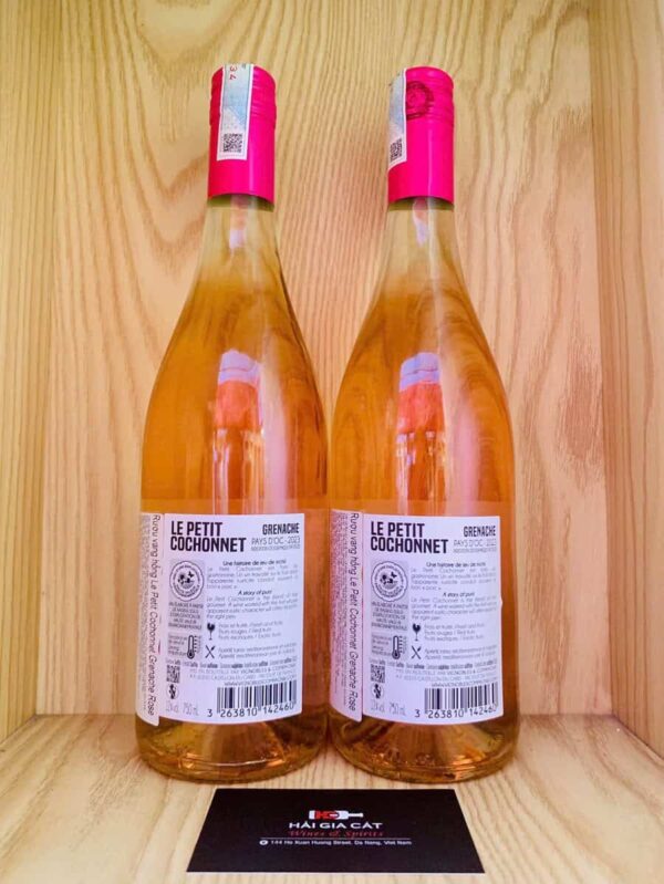 Mặt sau chai rượu vang hồng Le Petit Cochonnet Grenache