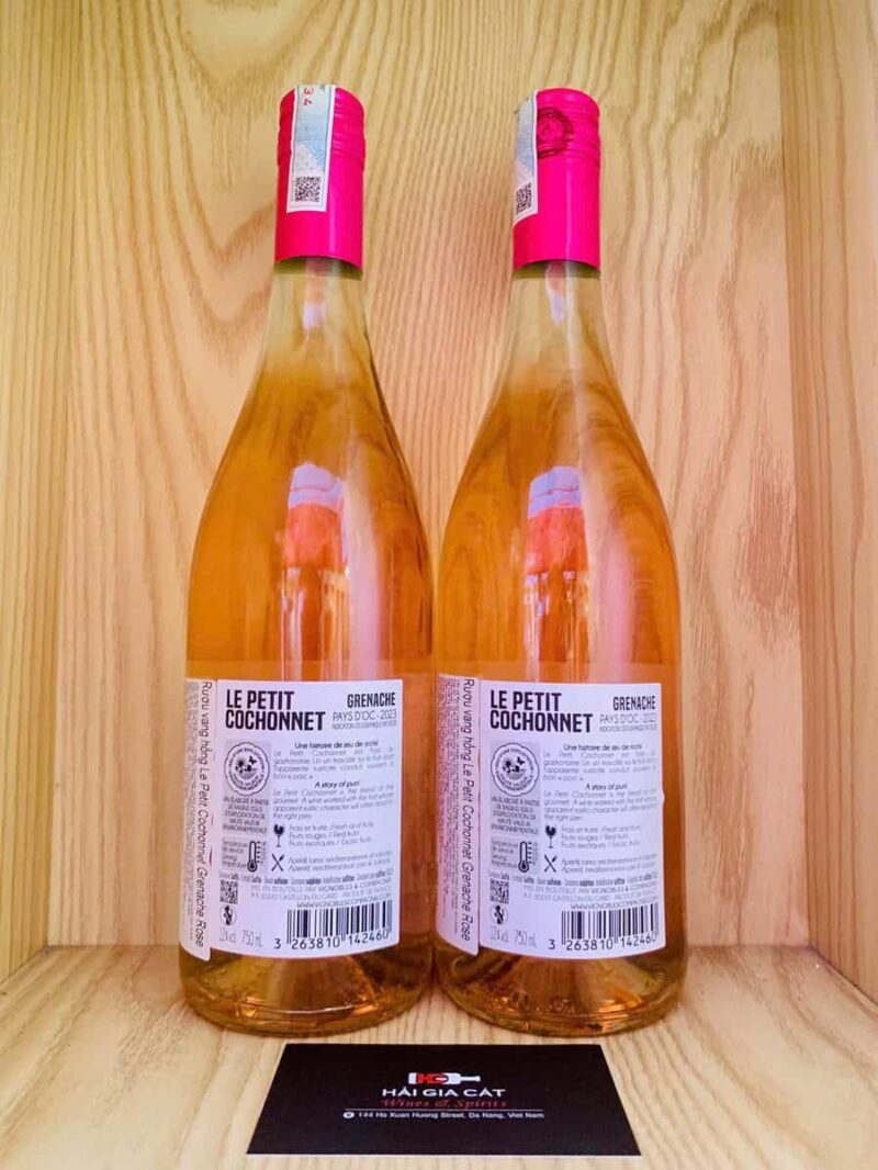 Mặt sau chai rượu vang hồng Le Petit Cochonnet Grenache