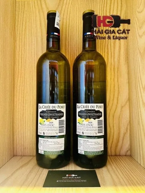 Mặt sau chai rượu vang La Criee du Port Viognier Gewurztraminer