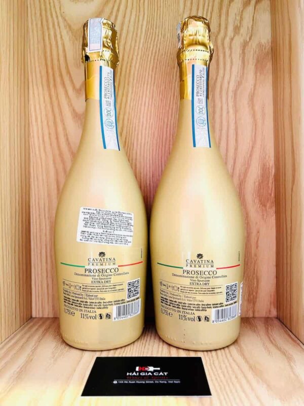 Mặt sau chai rượu vang nổ Cavatina Premium Prosecco DOC Extra Dry