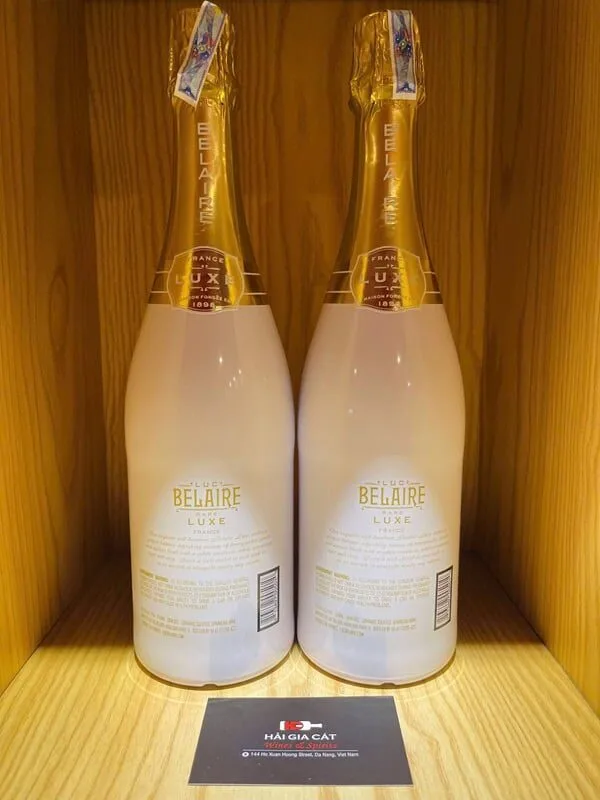 Mặt sau chai rượu vang nổ Luc Belaire Rare Luxe