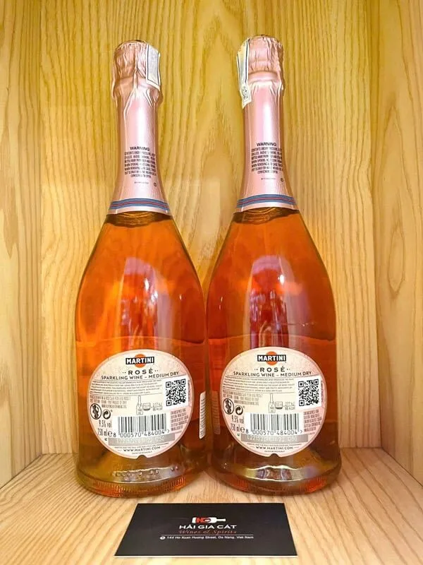 Mặt sau chai rượu vang nổ Ý Martini Rose