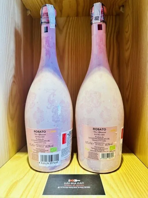 Mặt sau chai rượu vang nổ Pizzolato So Easy Spumante Rosato Extra Dry