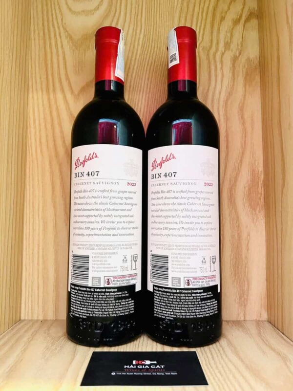 Mặt sau chai rượu vang Penfolds Bin 407 Cabernet Sauvignon