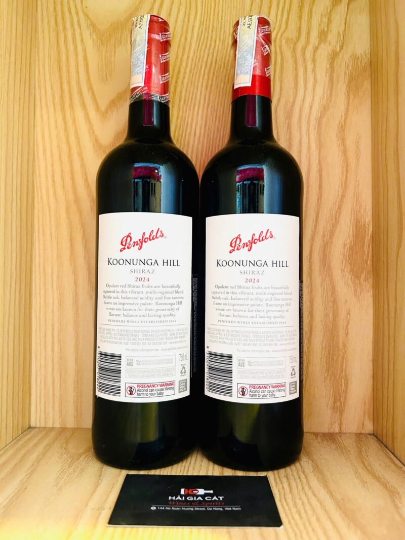 Mặt sau chai rượu vang Penfolds Koonunga Hill Shiraz