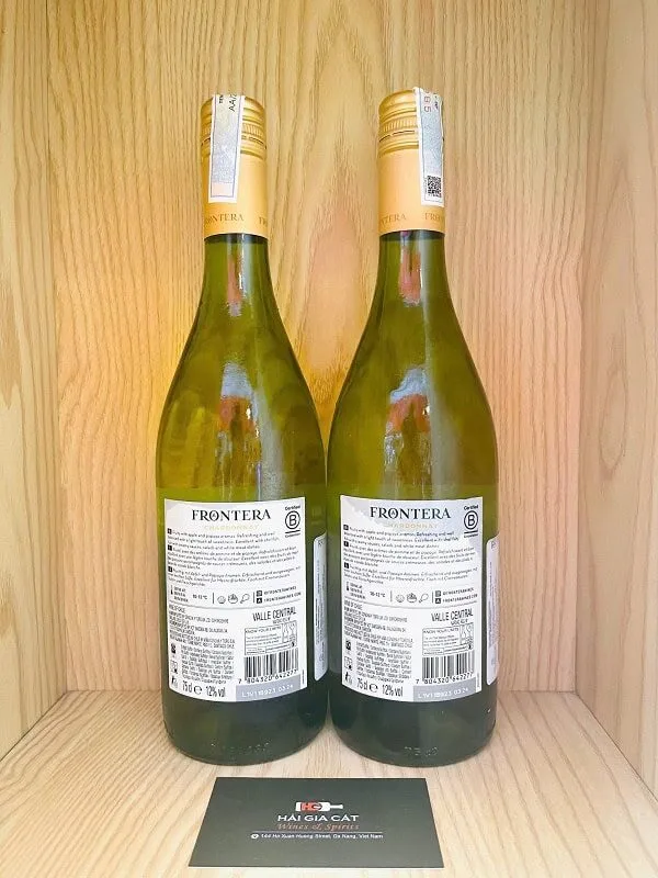Mặt sau chai rượu vang trắng Frontera Chardonnay