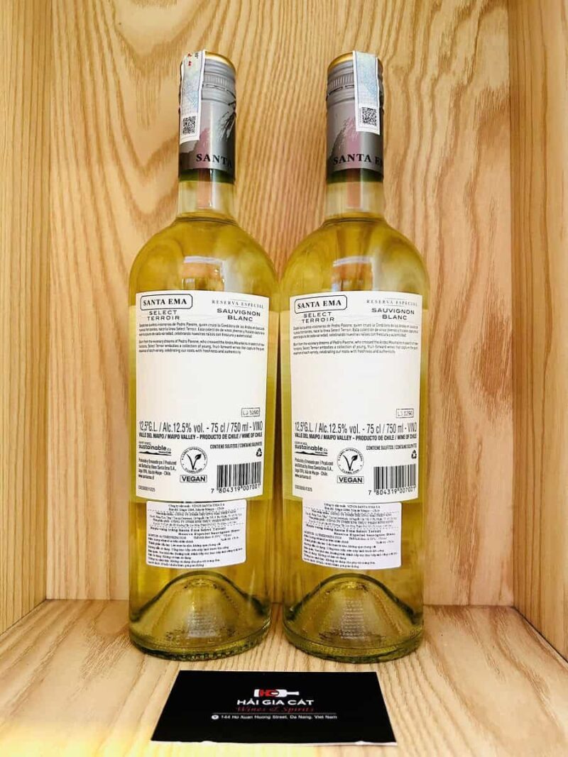 Mặt sau chai rượu vang Santa Ema Select Terroir Sauvignon Blanc 2025