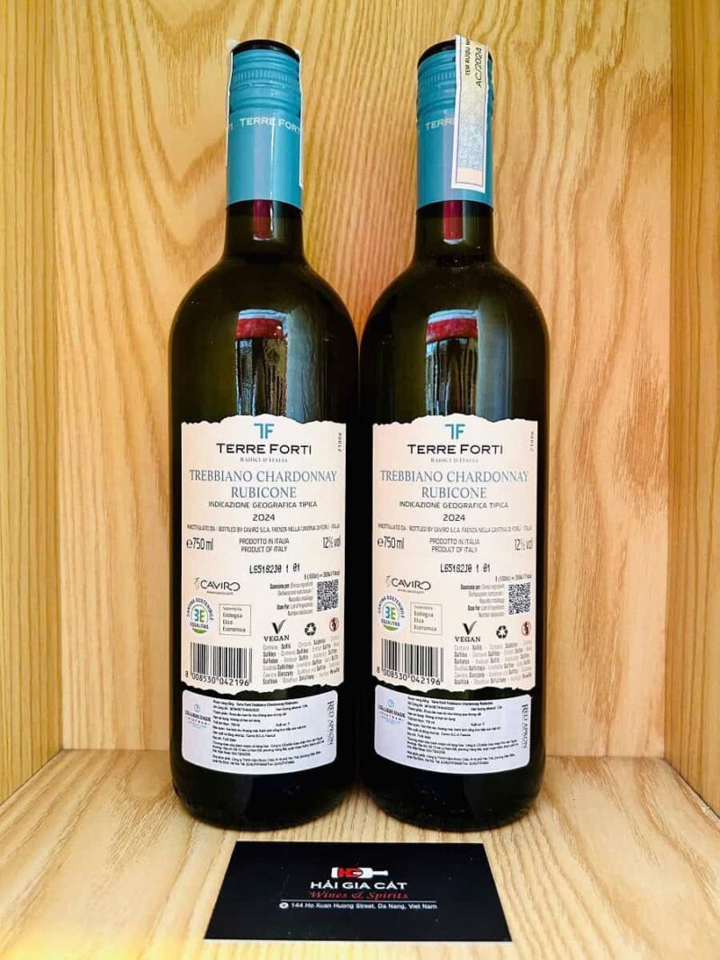 Mặt sau chai rượu vang trắng Terre Forti Trebbiano Chardonnay Rubicone