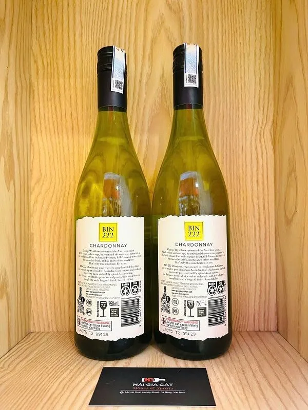 Mặt sau chai rượu vang trắng George Wyndham Bin 222 Chardonnay 2022