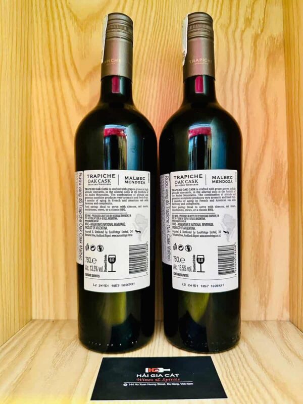 Mặt sau chai rượu vang Trapiche Oak Cask Malbec