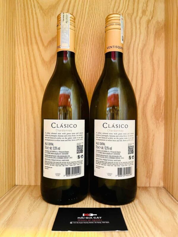 Mặt sau chai rượu vang Ventisquero Clasico Chardonnay