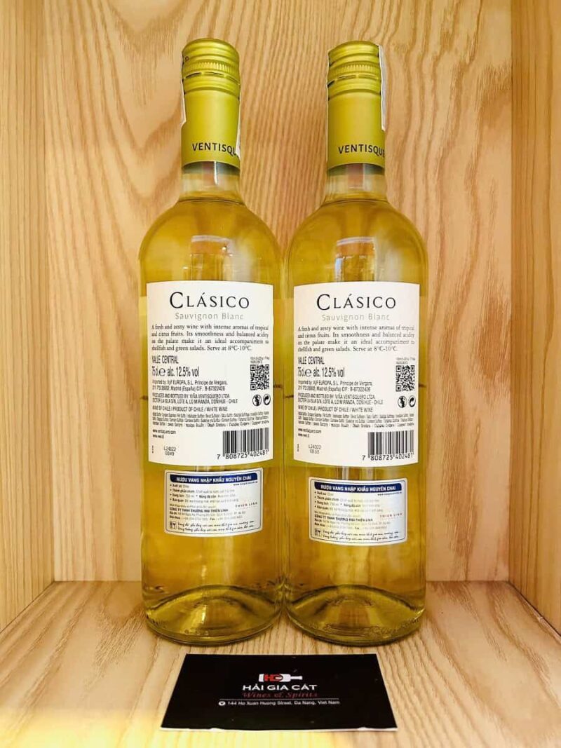 Mặt sau chai rượu vang Ventisquero Clasico Sauvignon Blanc