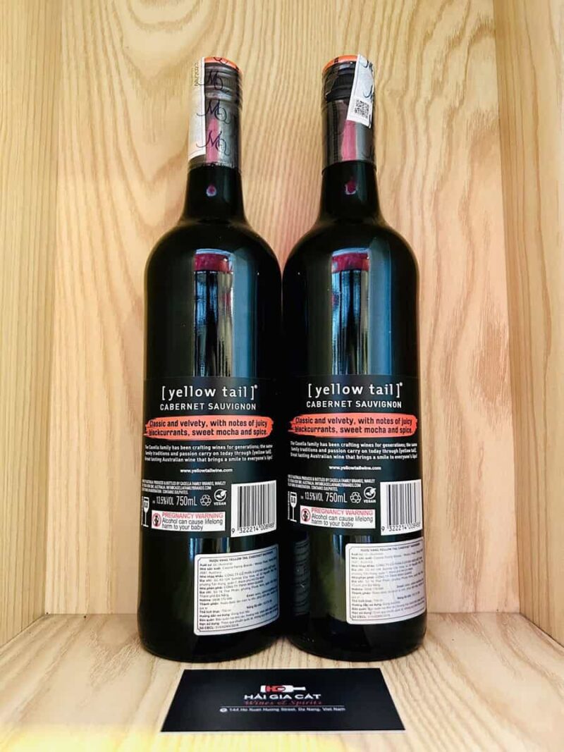 Mặt sau chai rượu vang Yellow Tail Cabernet Sauvignon